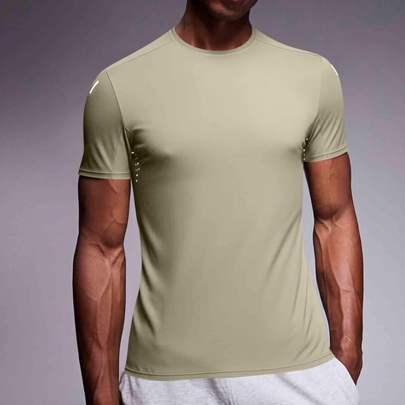 Gym T Shirts for Men Short Sleeve Crewneck Reflective Tees Tops Mens Moisture-Wicking Solid Color Stretchy Slim Pullover Workout Running Tshirts Shirt