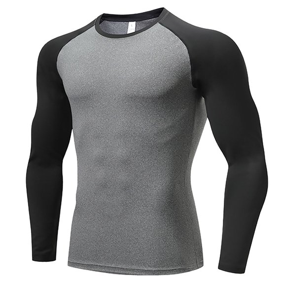 Gym T Shirts for Men Athletic Workout Long Sleeve Crewneck Tshirts Shirt Casual Color Block Pullover Stretchy Slim Breathable Basic Running Tees Tops