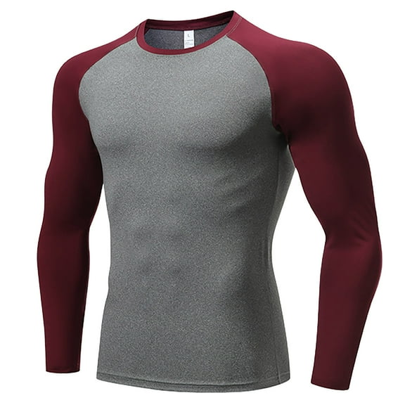 Gym T Shirts for Men Athletic Workout Long Sleeve Crewneck Tshirts Shirt Casual Color Block Pullover Stretchy Slim Breathable Basic Running Tees Tops