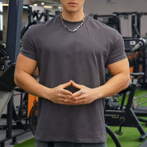 Gym T Shirts for Men Casual Short Sleeve Crewneck Tees Tops Mens Pullover Solid Color Stretchy Slim Breathable Basic Athletic Workout Tshirts Shirt