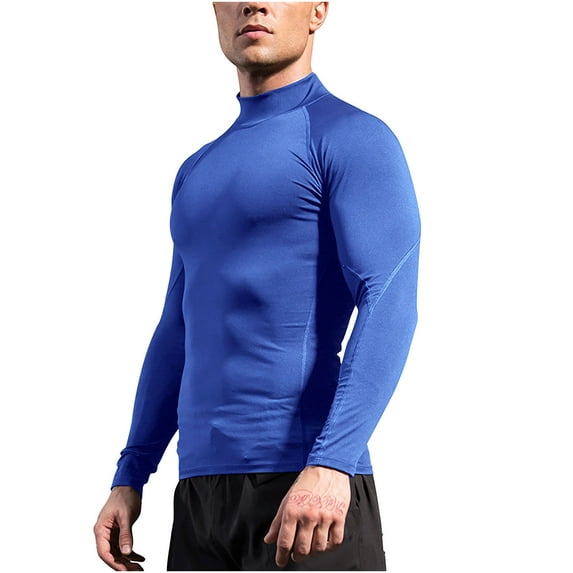 Gym T Shirts for Men Long Sleeve Stretchy Slim-Fit Mock Neck T-Shirts Casual Lightweight Pullover Color-Block Athletic Running Tees Tops