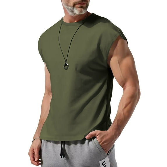 Gym Tank Tops For Men Qiggri Fashionable Men's Sleeveless Casual Solid Color Thin Shoulder T-shirt Muscle Tank Tops For Men