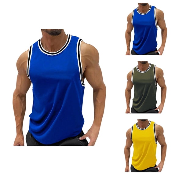 Gym Tank Tops Men Lightweight Breathable Ribbed Crewneck Muscle Sleeveless Shirt Athletic Running Workout Tanks