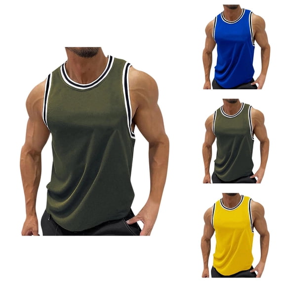 Gym Tank Tops Men Lightweight Breathable Ribbed Crewneck Muscle Sleeveless Shirt Athletic Running Workout Tanks