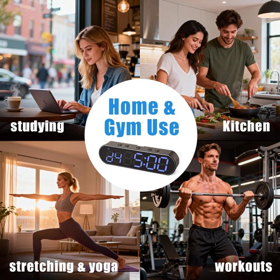 Gym Timer Clock for Home Gym - Portable Workout Timer with 7 Ready-to-Use Modes, 50-Hour Long Battery, Strong Magnetic Base & Clear Display - Ideal for HIIT, Boxing, Outdoor Training