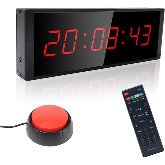 Gym Timer Clock with Start/Stop Button,12/24H Digital Wall Clock with Remote Control, Countup, Countdown, Stopwatch, Workout Timer for Home Gym Garage