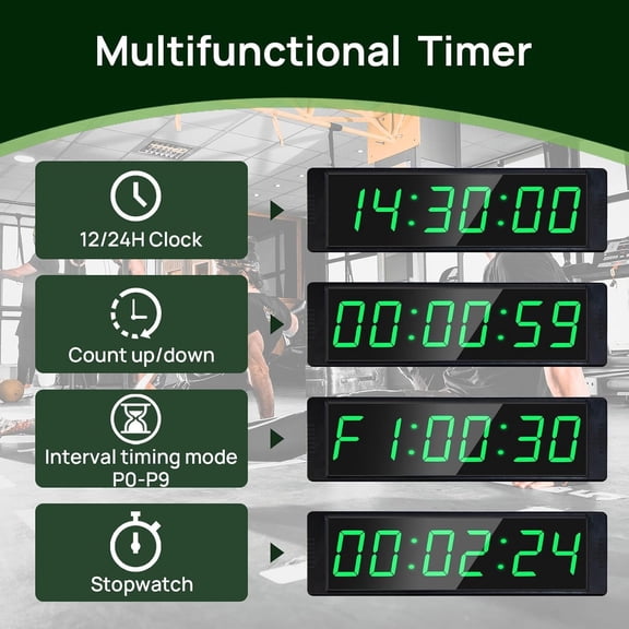 Gym Timer Clock for Home Gym, Fitness Timer with Stopwatch Button, Large Digital Stopwatch Countdown Clock, 12/24H Digital Wall Clock, with Stand