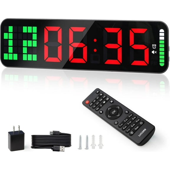 Gym Timer - Large Digital Clock Wall with Interval Time Progress Bar, Countdown/Up Stopwatch, Remote Control for Home Garage Boxing Crossfit