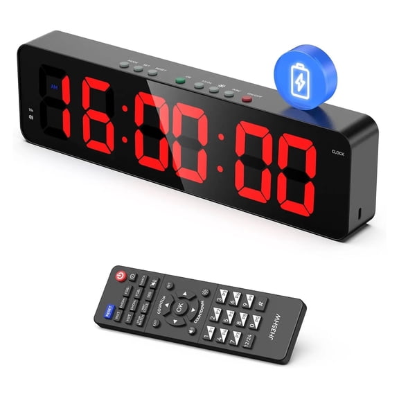 Gym Timer With Remote 12''x 3.5''Ultra-Clear Interval Timer With LED Countdown/Up Wall Clock Power Fitness Timer Stopwatch