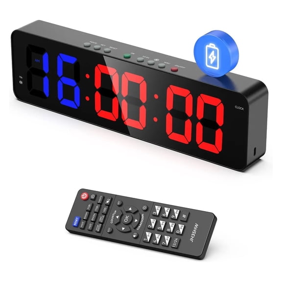 Gym Timer With Remote 12''x 3.5''Ultra-Clear Interval Timer With LED Countdown/Up Wall Clock Power Fitness Timer Stopwatch