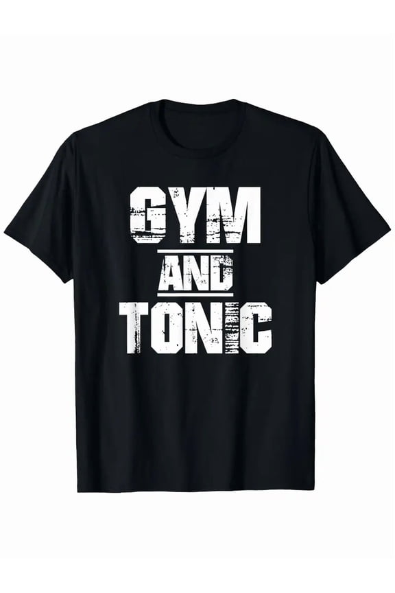 & Gym & Tonic T-Shirt - Athletic Workout Tee with Distressed White Logo Print, Lightweight Short Sleeve Casual Gym Shirt for Training, Tennis, Swimming - All-Season Fit (Black)