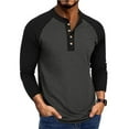 thumbnail image 1 of Gym Tops for Men Athletic Shirt Vintage Color Block Workout Top Button Up Crewneck Henley T-Shirt, 1 of 6