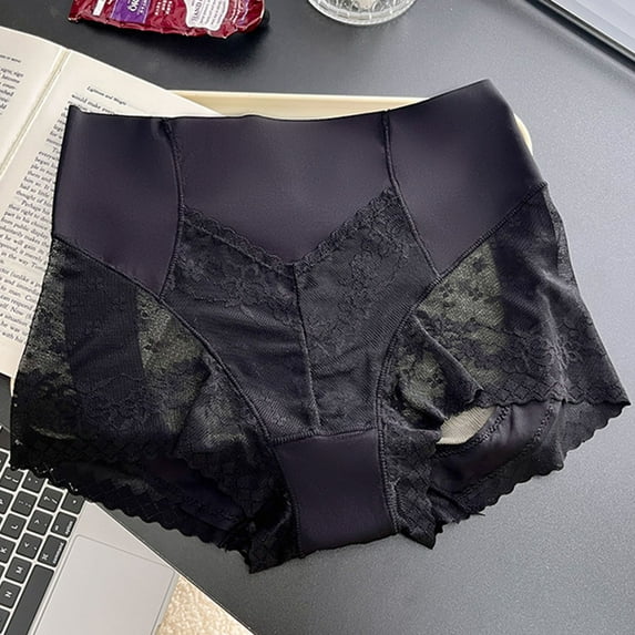 Gym Underwear Women Women's Lace Underwear Mid-Waisted Ice Silk Full Cover Underwear Soft Satin High Waisted Panties Lightweight Breathable Underpant Briefs High Cut Underwear Women Black XL