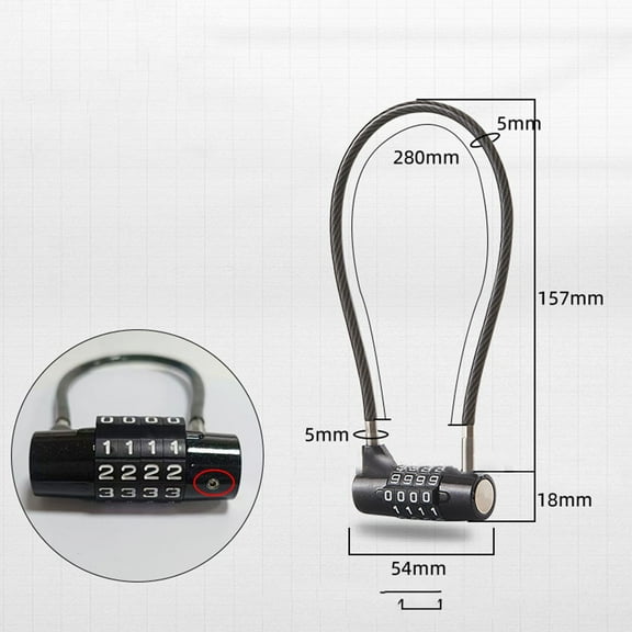 Gym Use Home Security As Shown In The Picture Password Lock Garden Padlock 4 Wave Code Wheels 5mm Wide Steel Cable