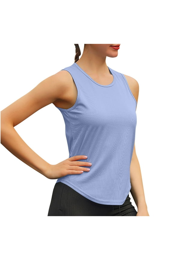 Gym Vests Women Quick Dry Summer Tank Tops Lightweight Solid Color Sleeveless Tops Sports Athletic Vest Activewear Breathable Round Neck Shirts for Yoga Running