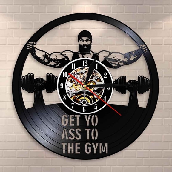 Gym Vintage Vinyl Record Wall Clock Workout Dumbbell Vintage Watch Morden Design Gifts