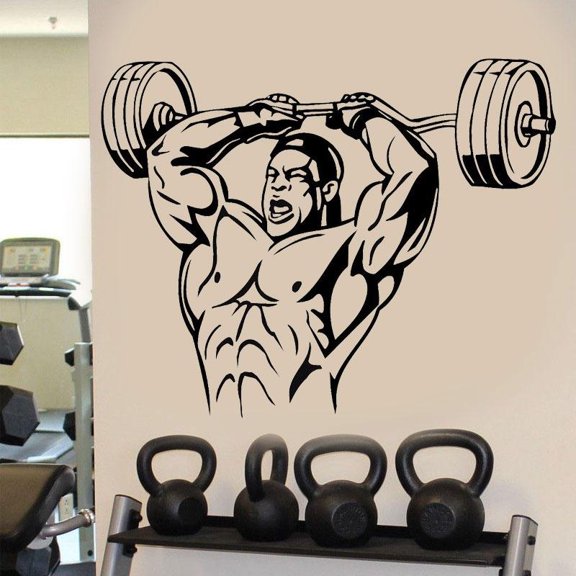 Gym Wall Decal Lifting Fitness Motivation Muscle Barbell Gym Sport Vinyl Sticker Poster Workout Inspirational Deco 53x42cm