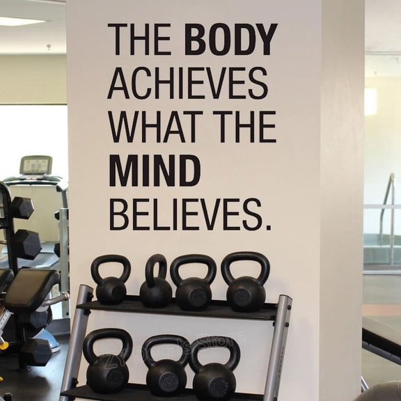 Gym Wall Stickers The Body Achieves What The Mind Believes Sports Exercise Inspirational Quote Wall Decal Workout Fitness 42x34cm