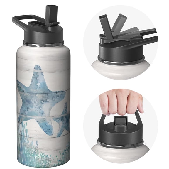 Gym Warrior 32oz Animals Themed Water Bottle Stainless Steel Wide Mouth Handle Lid Vacuum Insulated