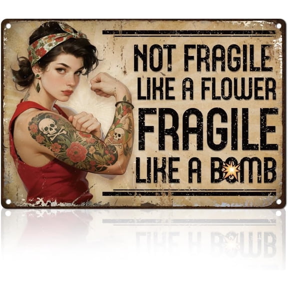Gym Woman Motivational Tin Sign Retro Metal Wall Decor 8" x 12" Vintage Fitness Not Fragile Like a Flower Wall Art Poster for Home Gym Gallery Office Clubs Decor Gift