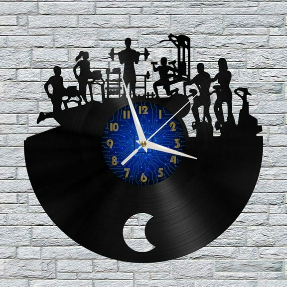 Gym Workout 12 Inch Vinyl Record Wall Clock - Silent, Creative, and Unique Clock for Living Room, Entryway, or Bedroom Decor - Perfect Gift Idea(12 inchs B without LED)
