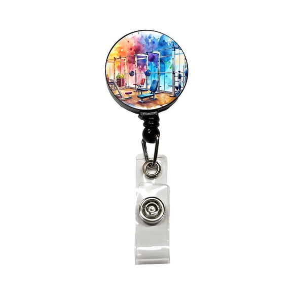 Gym Workout Equipment Watercolor Retractable Reel ID Badge Key Card Name Tag Holder with Clip