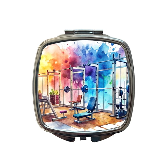 Gym Workout Equipment Watercolor Travel Makeup Handbag Purse Small Pocket Compact Mirror