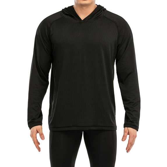 Gym Workout Long Sleeve Hoodies for Men Quick Dry Breathable Hooded Sweatshirts