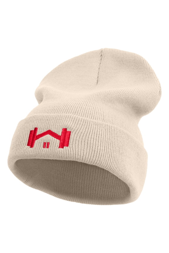 Gym at Home Logo Embroidered 12 Inch Long Knitted Beanie - Birch OSFM