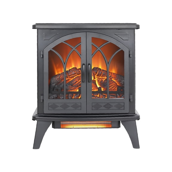 GymChoice 24" Electric Infrared Fireplace Stove with 3D Flame Effect, Visible Control Panel Remote Control Freestanding Fireplace Warmer for Home Office