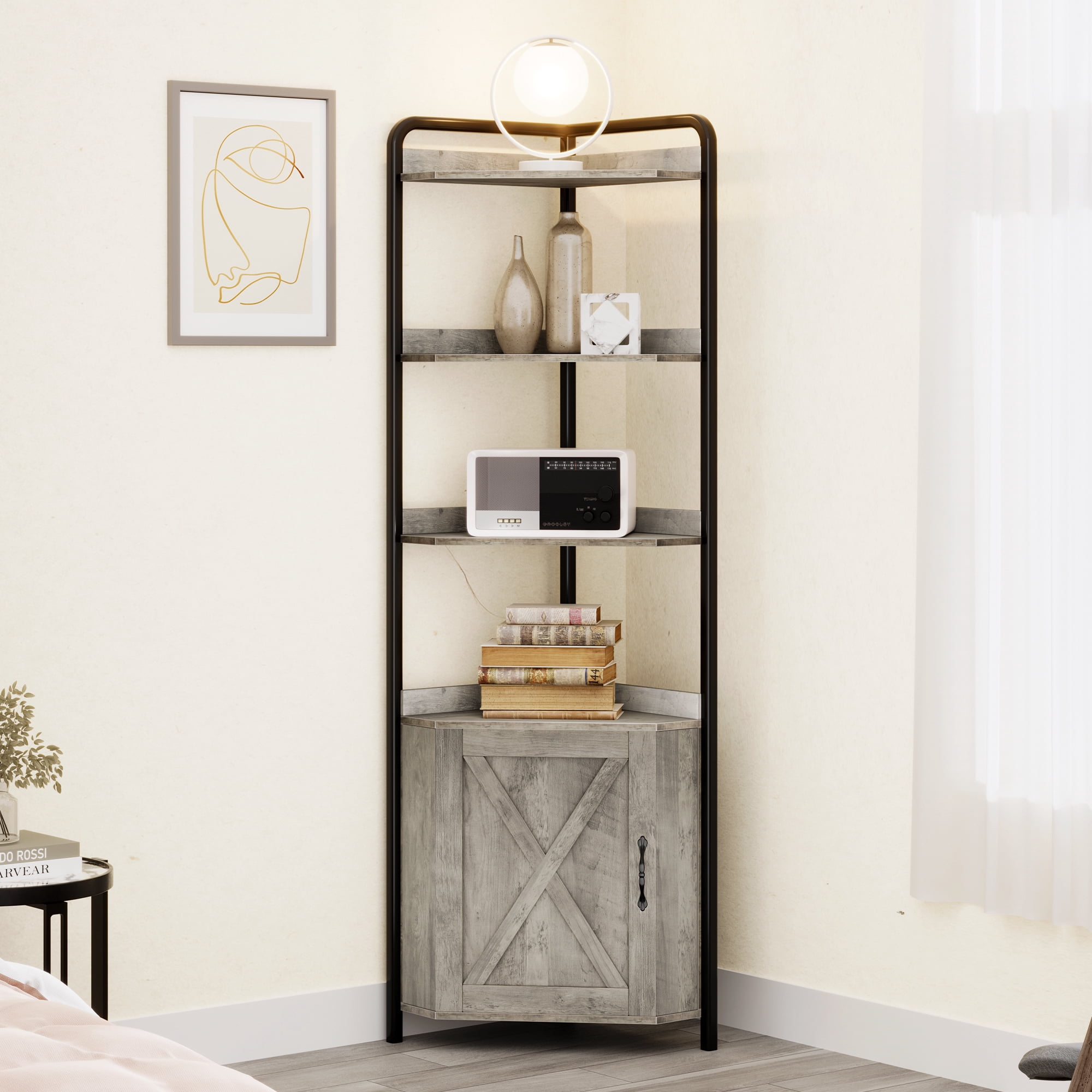 GymChoice 70.9 Inch Corner Cabinet 5-Tier Tall Corner Shelf Farmhouse ...