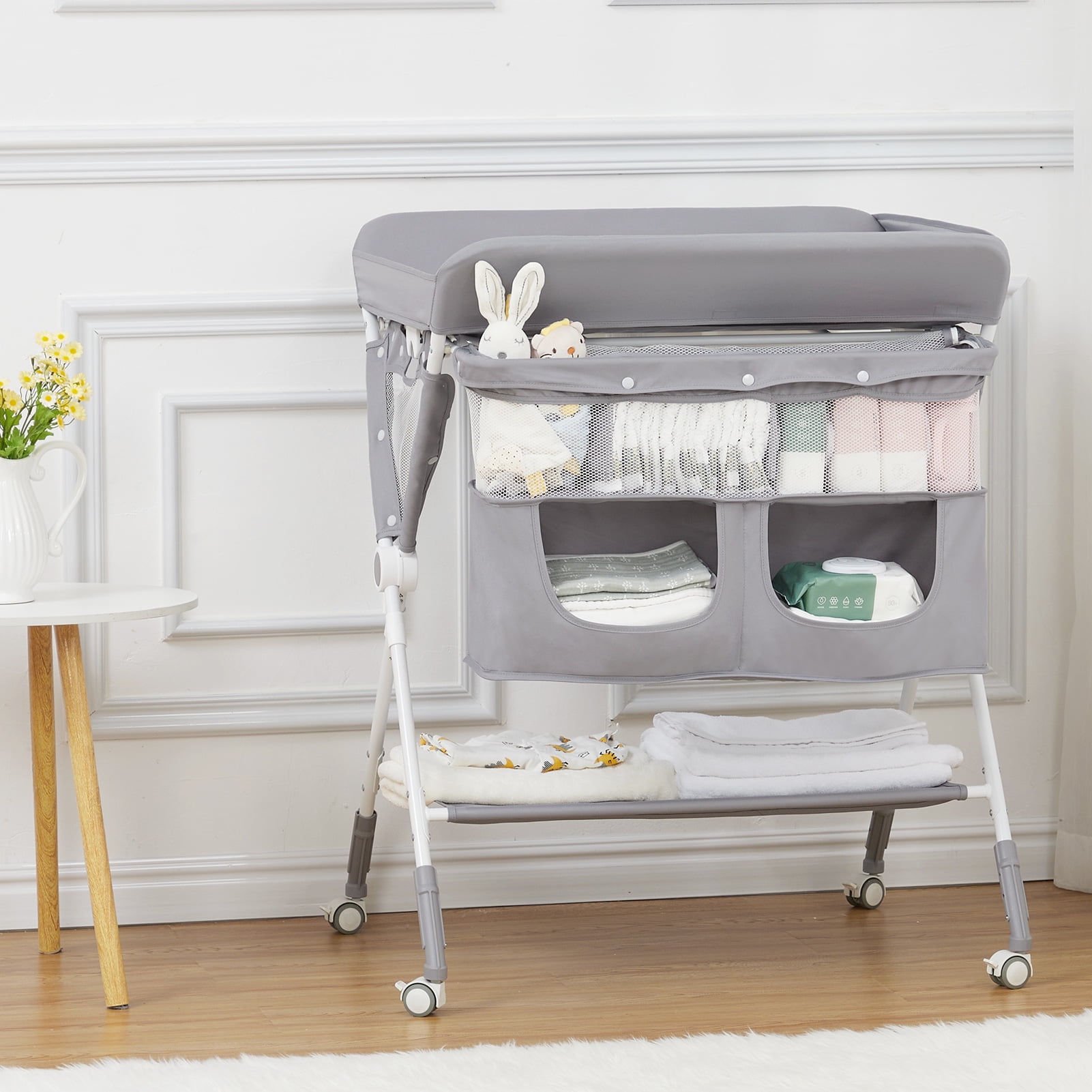 GymChoice Baby Changing Table with Wheels,Portable Adjustable Height