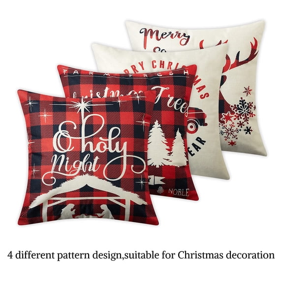 GymChoice Christmas Decor Pillow Covers,18 X 18 Inches Set of 4 Black and Red Buffalo Plaid Farmhouse Throw Pillowcases Cotton Linen Vintage Cushion Covers Pillow Shams Cases Slipcovers