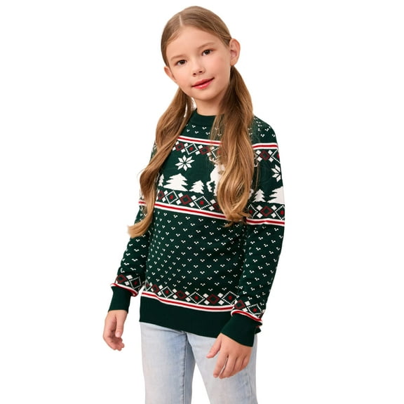 GymChoice Christmas Sweater Long Sleeve Crew Neck Knitted Pullover Reindeer Snowflakes Holiday Sweaters