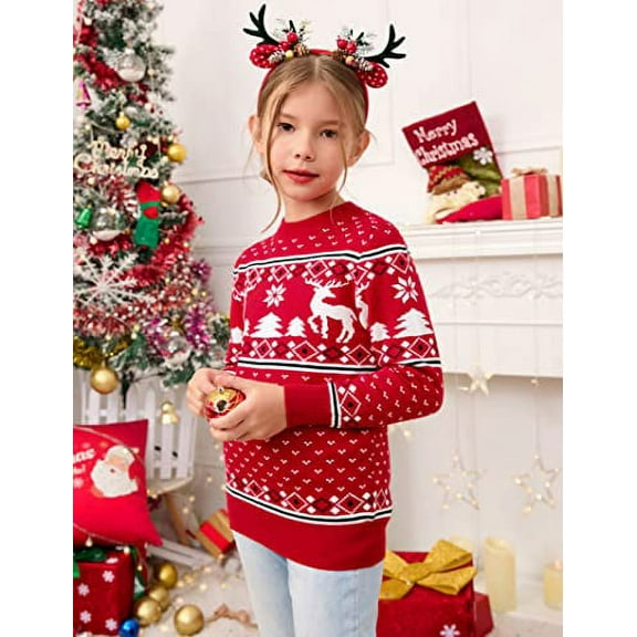 GymChoice Christmas Sweater Long Sleeve Crew Neck Knitted Pullover Reindeer Snowflakes Holiday Sweaters