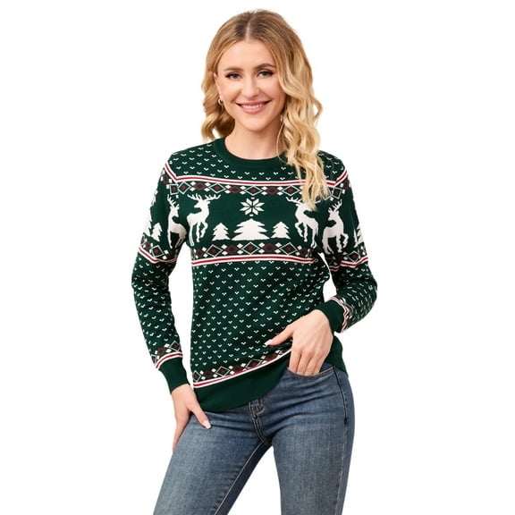 GymChoice Christmas Ugly Sweater,Women Causal Crew Neck Long Sleeves Christmas Tree Reindeer Snowflakes Sweaters