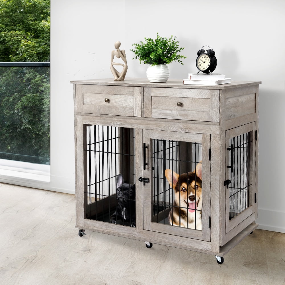 GymChoice Dog Crate Furniture with 2 Drawer,39.4"Large Wooden Dog