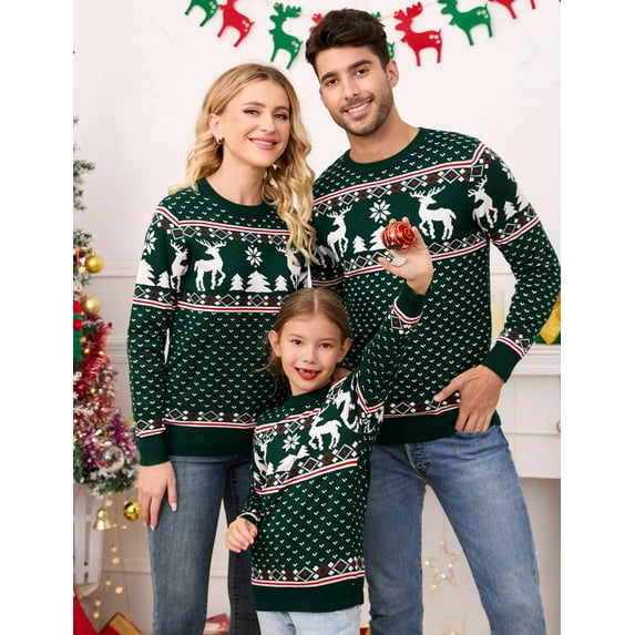 GymChoice Family Christmas Sweater,Crew Neck Long Sleeve Reindeer Snowflakes Knitted Pullover for Women/Men/Kids