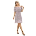 thumbnail image 1 of GymChoice Floral Boho Summer Dress For Women,Short Sleeve Dresses Off The Shoulder Waist Elastic A Line Casual Flowy Dresses, 1 of 7