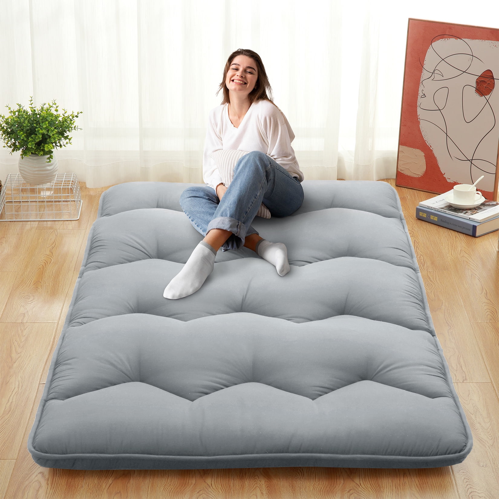 GymChoice Foldable Japanese Floor Mattress, Twin Size Futon Mattress Roll Up, Tatami Mat, Camping Mattress, and Couch Mattress Pad