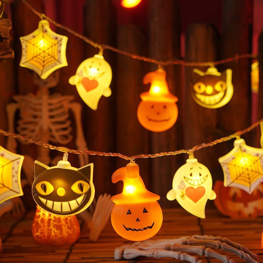 Guirnalda De Luces Halloween Con Farolillos – Calabaza, Calavera, Araña (pilas)
