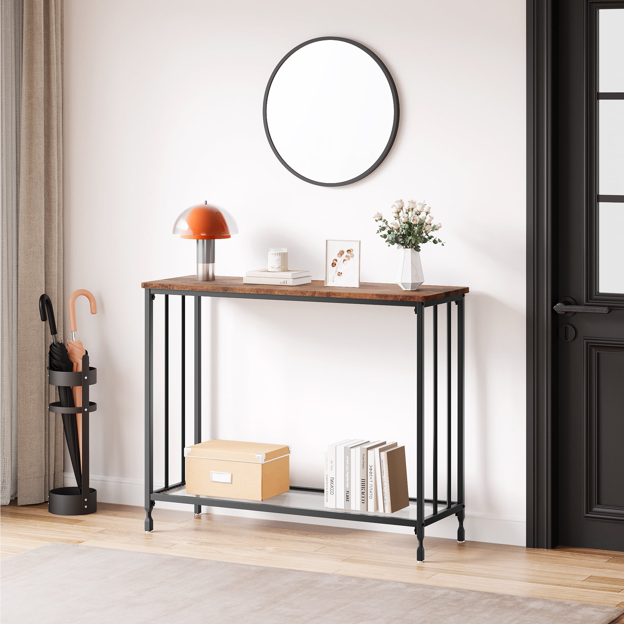 GymChoice Narrow Console Table 34 Inch Sofa Table with Adjustable Shelf 2 Tier Long Skinny Table for Hallway Entryway Living Room Foyer