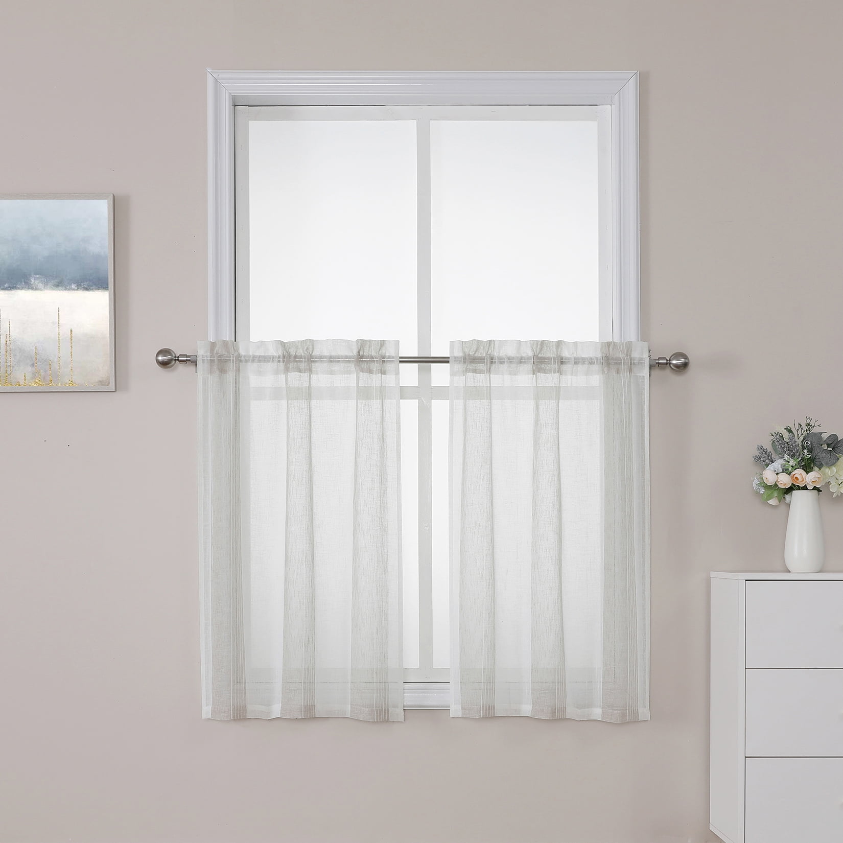 GymChoice Sheer Kitchen Window Curtains,Vertical Striped Design ...