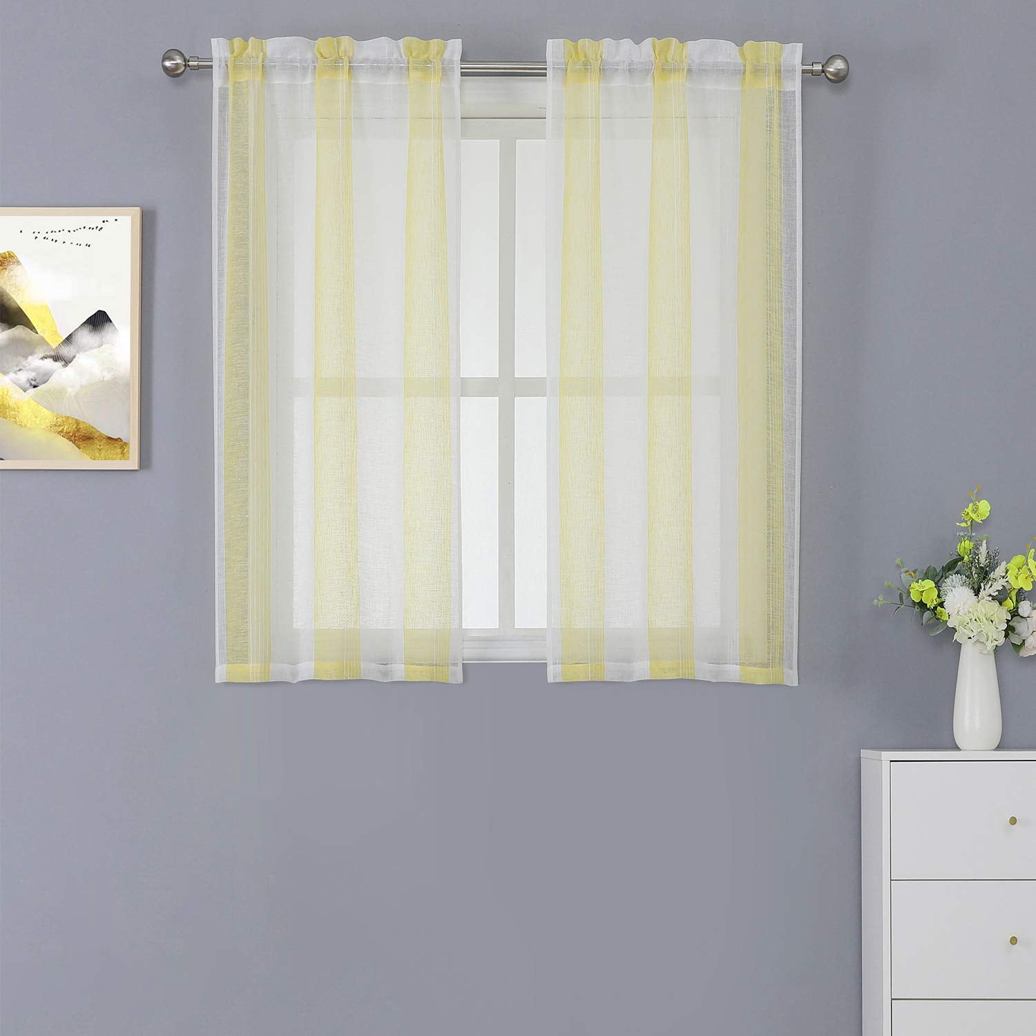 GymChoice Sheer Kitchen Window Curtains,Vertical Striped Design