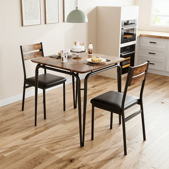 GymChoice Small Square Dining Table Set for 2, 3 Pieces, Kitchen Table, Brown