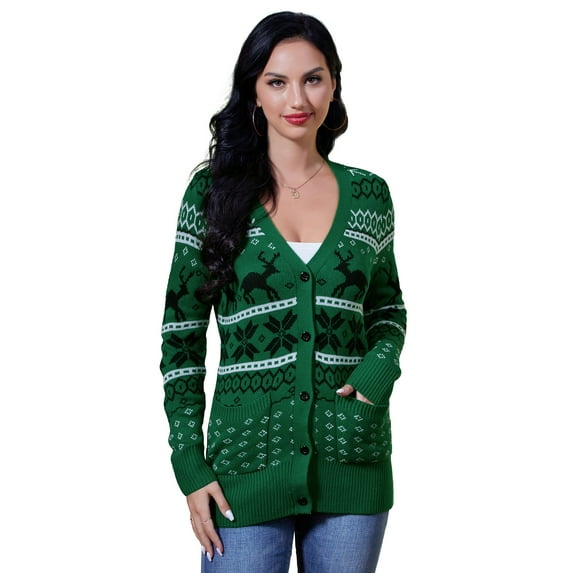 GymChoice Women's Christmas Cardigans,Button Down Open Front Knit Pullover Holiday Vacation Long Sleeve Cardigan Sweaters