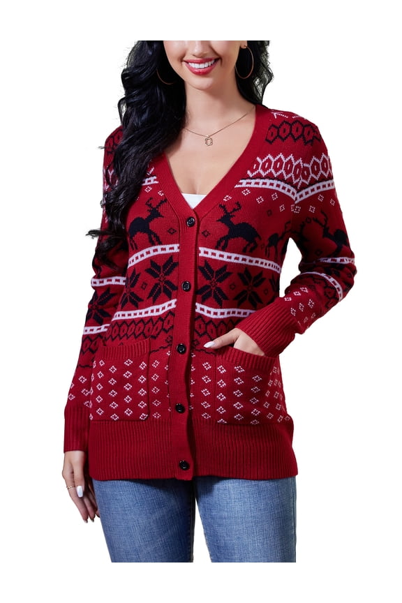 Women's Christmas Cardigans,Button Down Open Front Knit Pullover Holiday Vacation Long Sleeve Cardigan Sweaters
