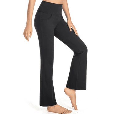 GymCope Flare Leggings for Women, Tummy Control Workout Yoga Pants with Pockets, Black, US Size L