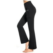 GymCope Flare Leggings for Women, Tummy Control Workout Yoga Pants with Pockets, Black, US Size L