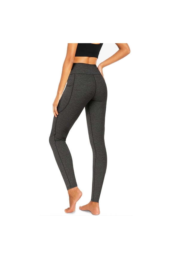 Leggings for Women, High Waist Womens Pants with Deep Side Pockets, Non-See-Through Workout Yoga Pants, Ankle Length Black+Gray L